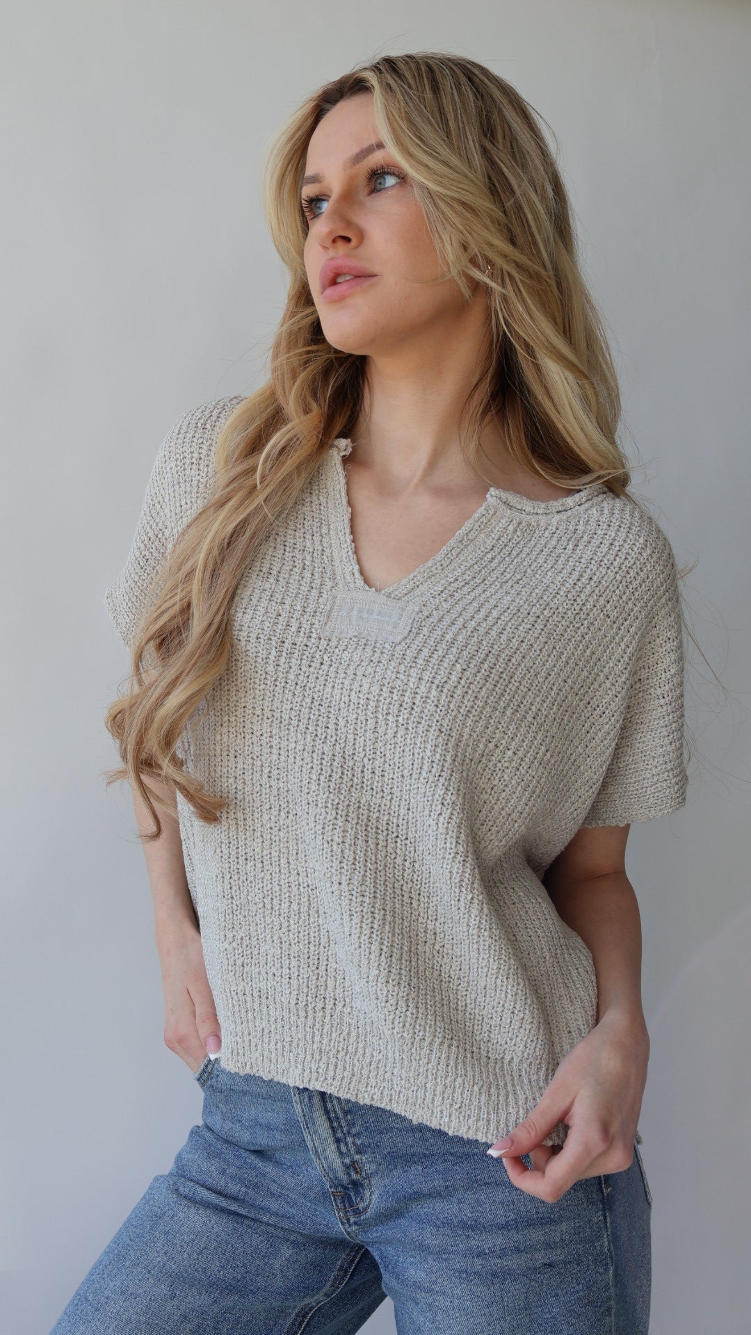 V-Neck Short Sleeve Sweater