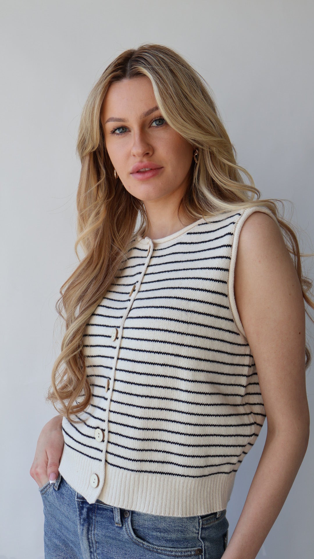 Stripe Cardigan Vest