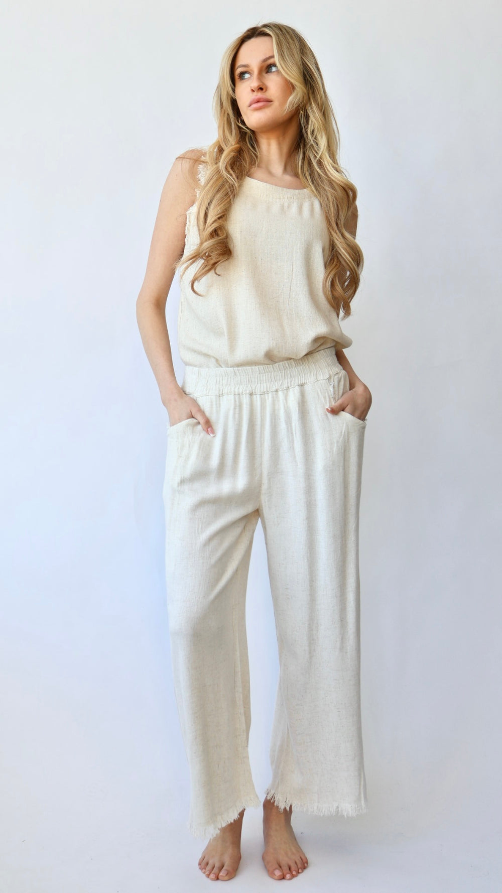 Ankle Length Wide Leg Linen Pant