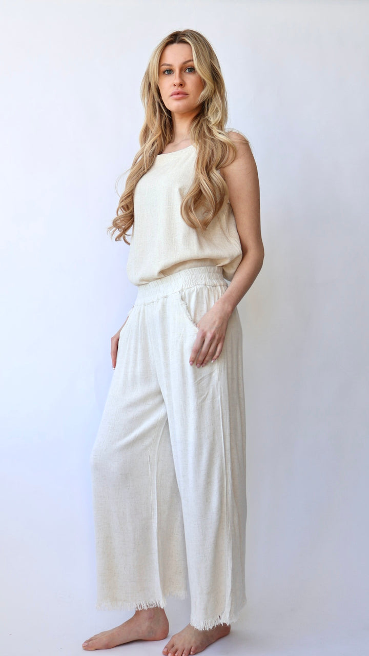 Ankle Length Wide Leg Linen Pant