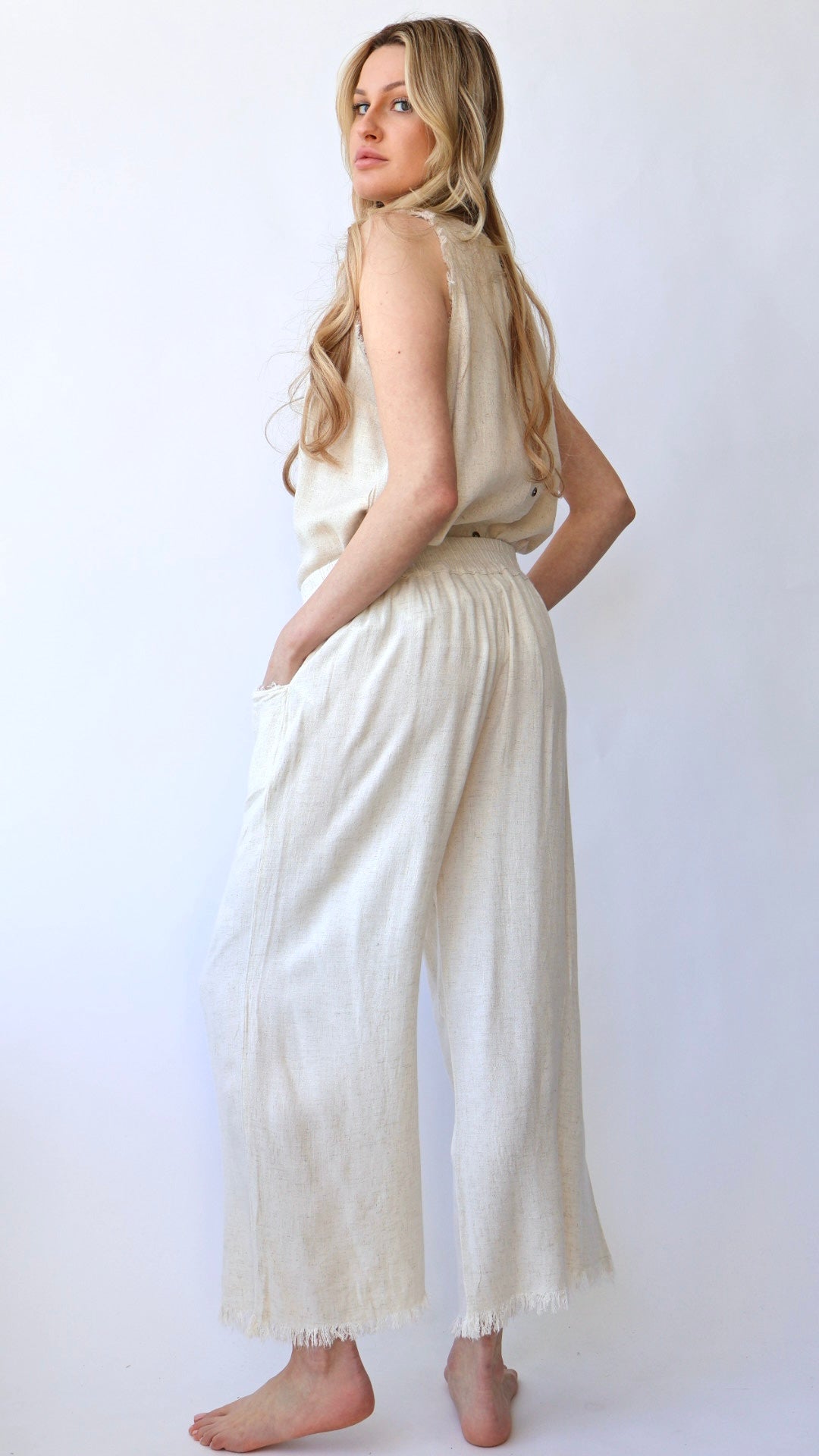 Ankle Length Wide Leg Linen Pant