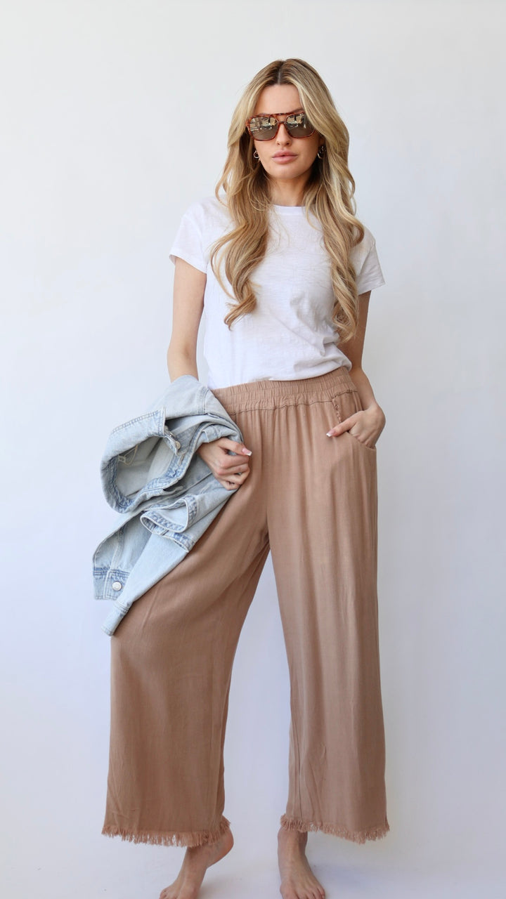 Ankle Length Wide Leg Linen Pant