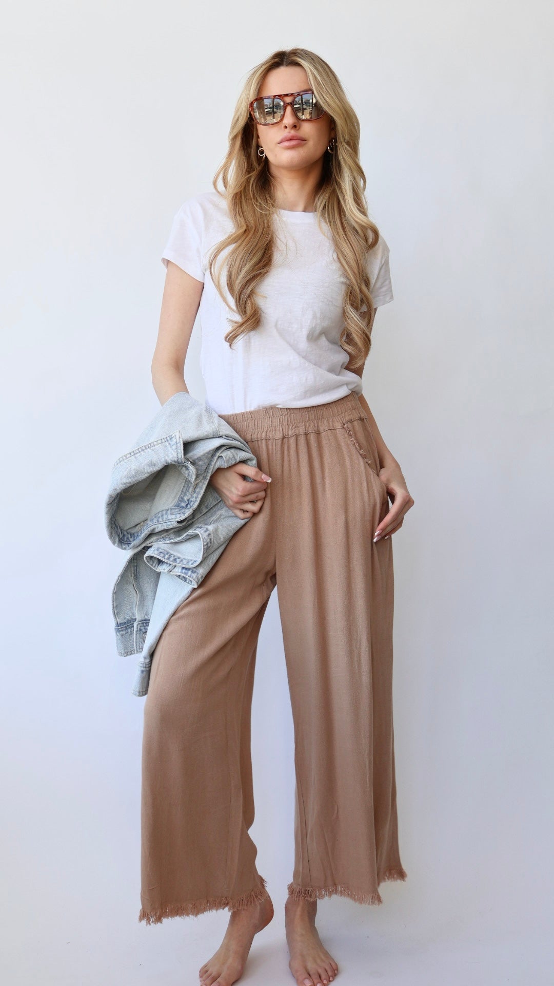 Ankle Length Wide Leg Linen Pant