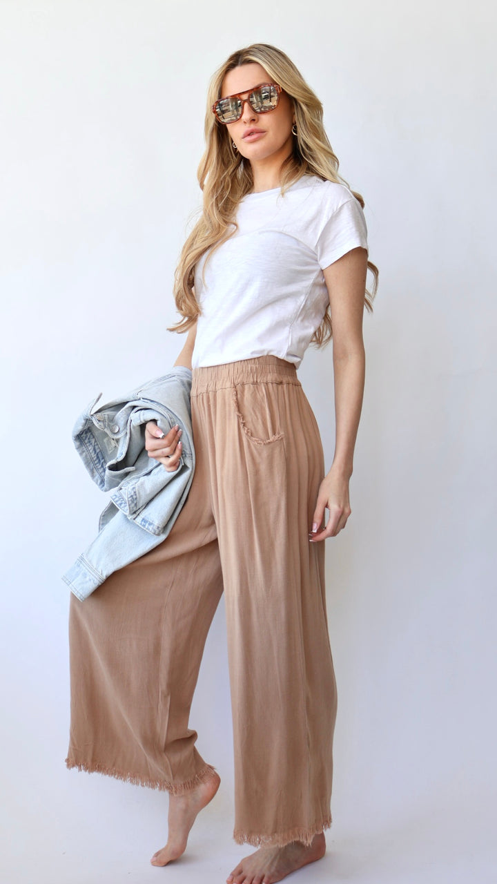 Ankle Length Wide Leg Linen Pant