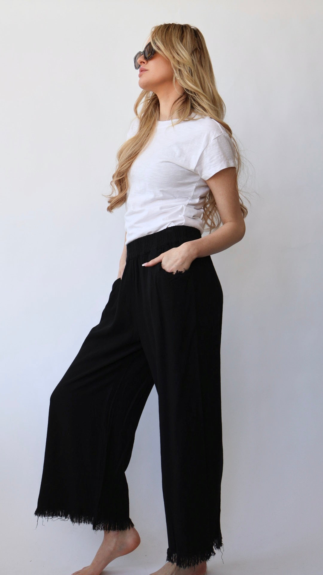 Ankle Length Wide Leg Linen Pant