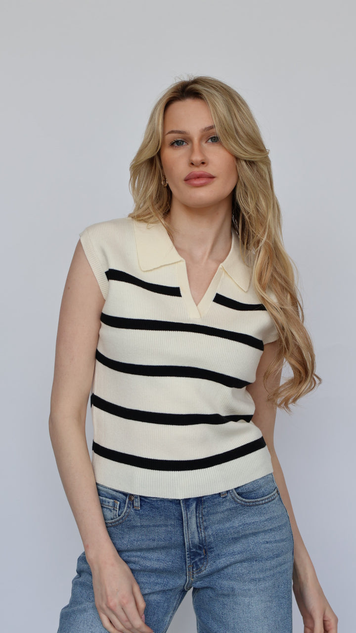 Stripe Polo Collar Vest