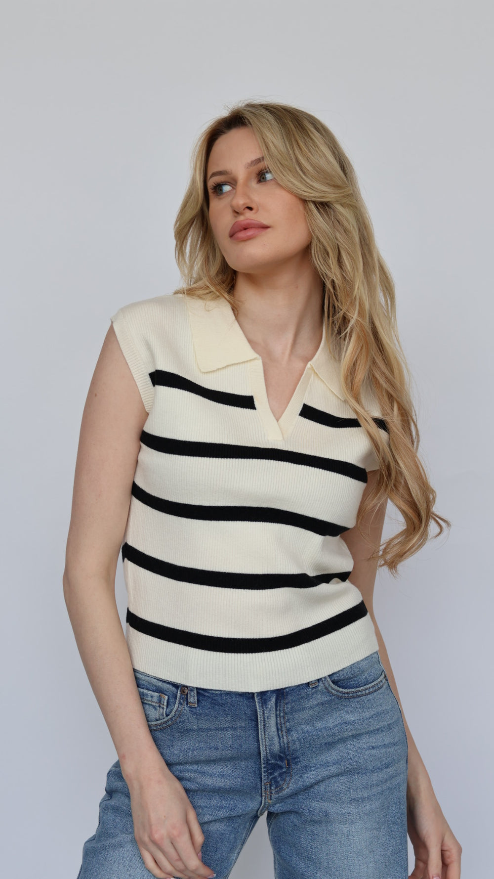 Stripe Polo Collar Vest