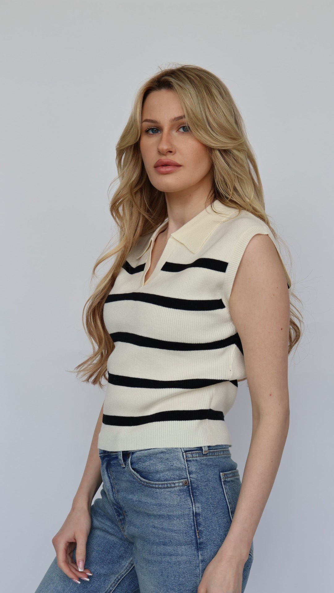 Stripe Polo Collar Vest