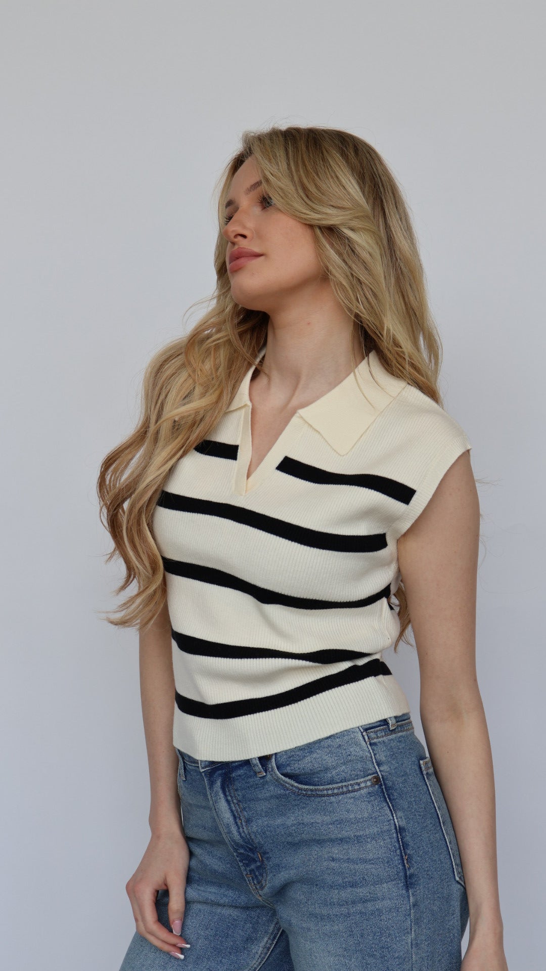 Stripe Polo Collar Vest