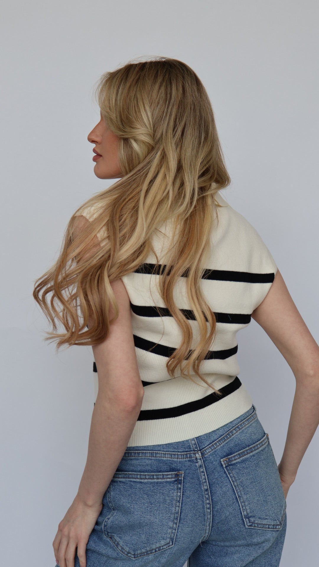 Stripe Polo Collar Vest