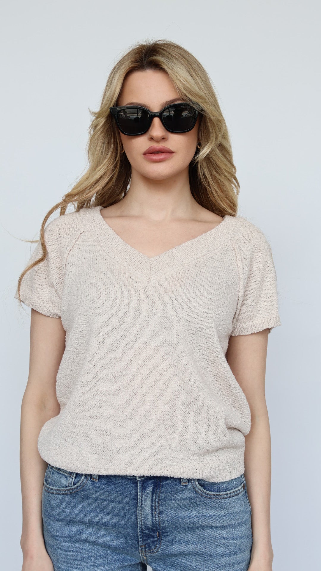 Short Sleeve V Neck Sweater