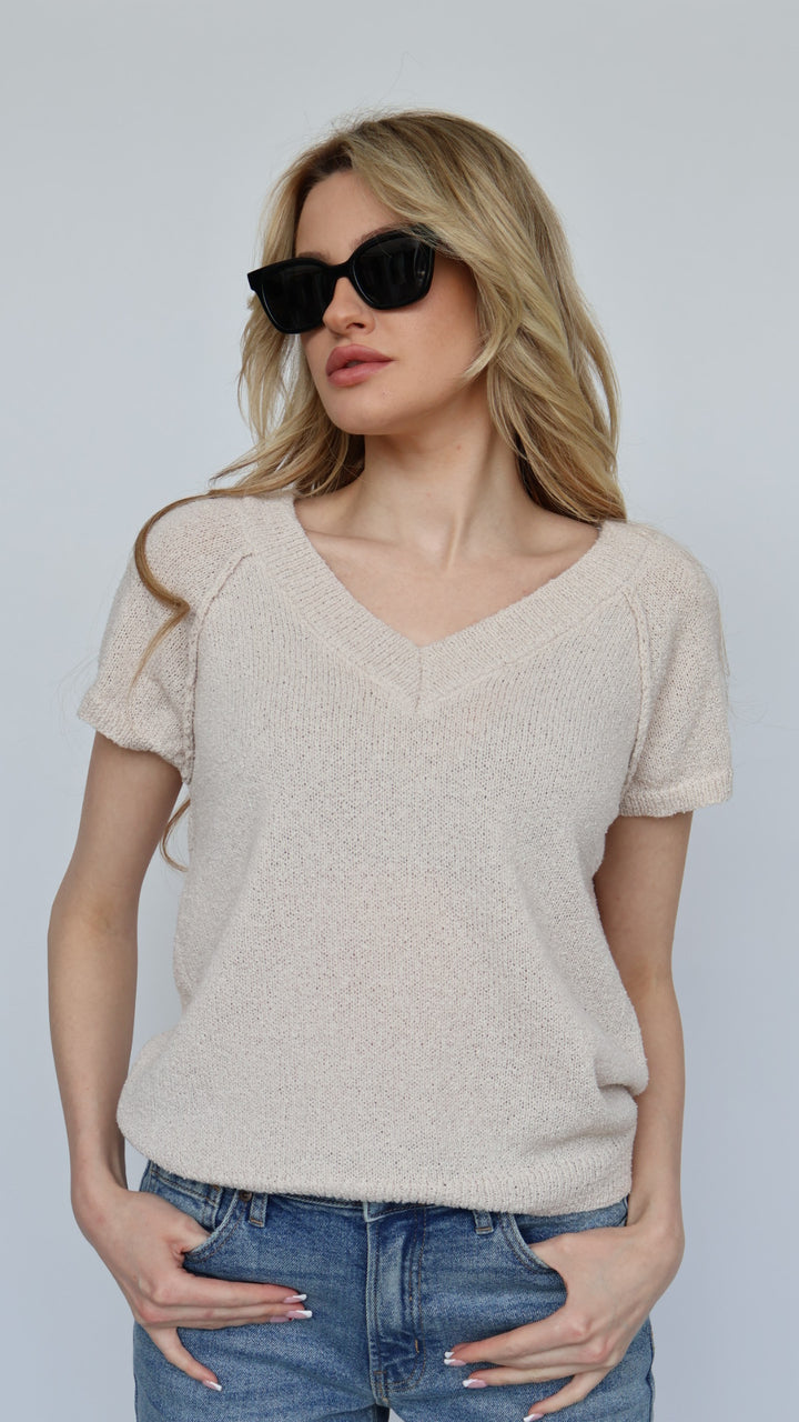 Short Sleeve V Neck Sweater