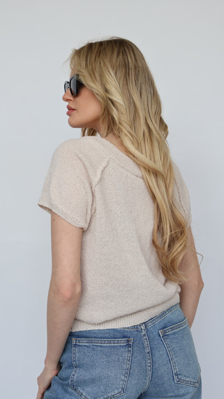 Short Sleeve V Neck Sweater