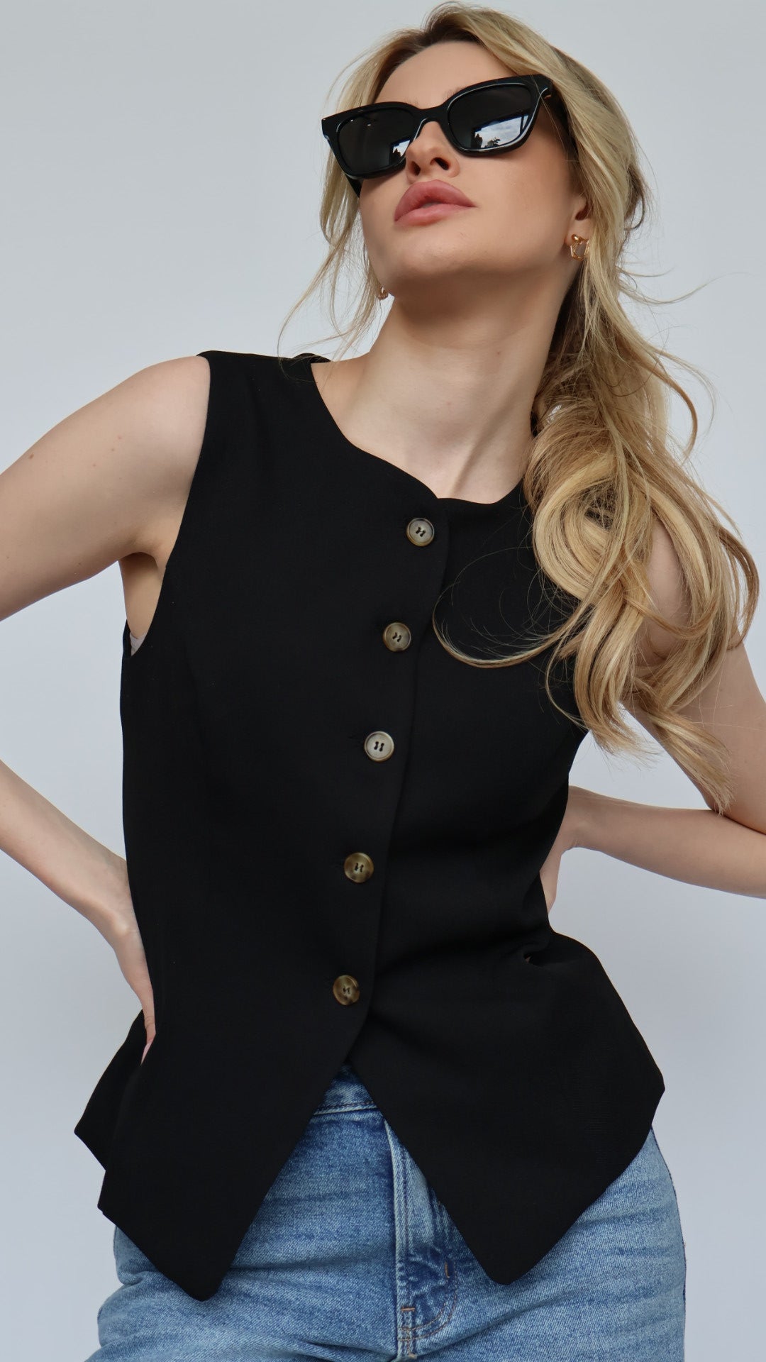 Sleeveless High Neck Waistcoat