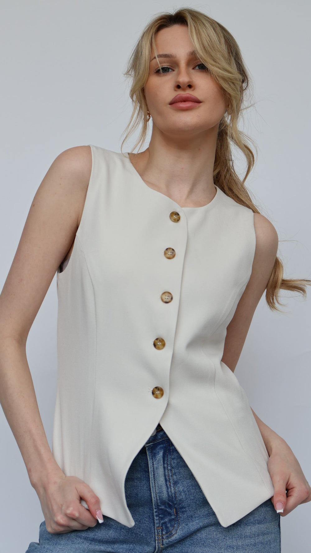 Sleeveless High Neck Waistcoat