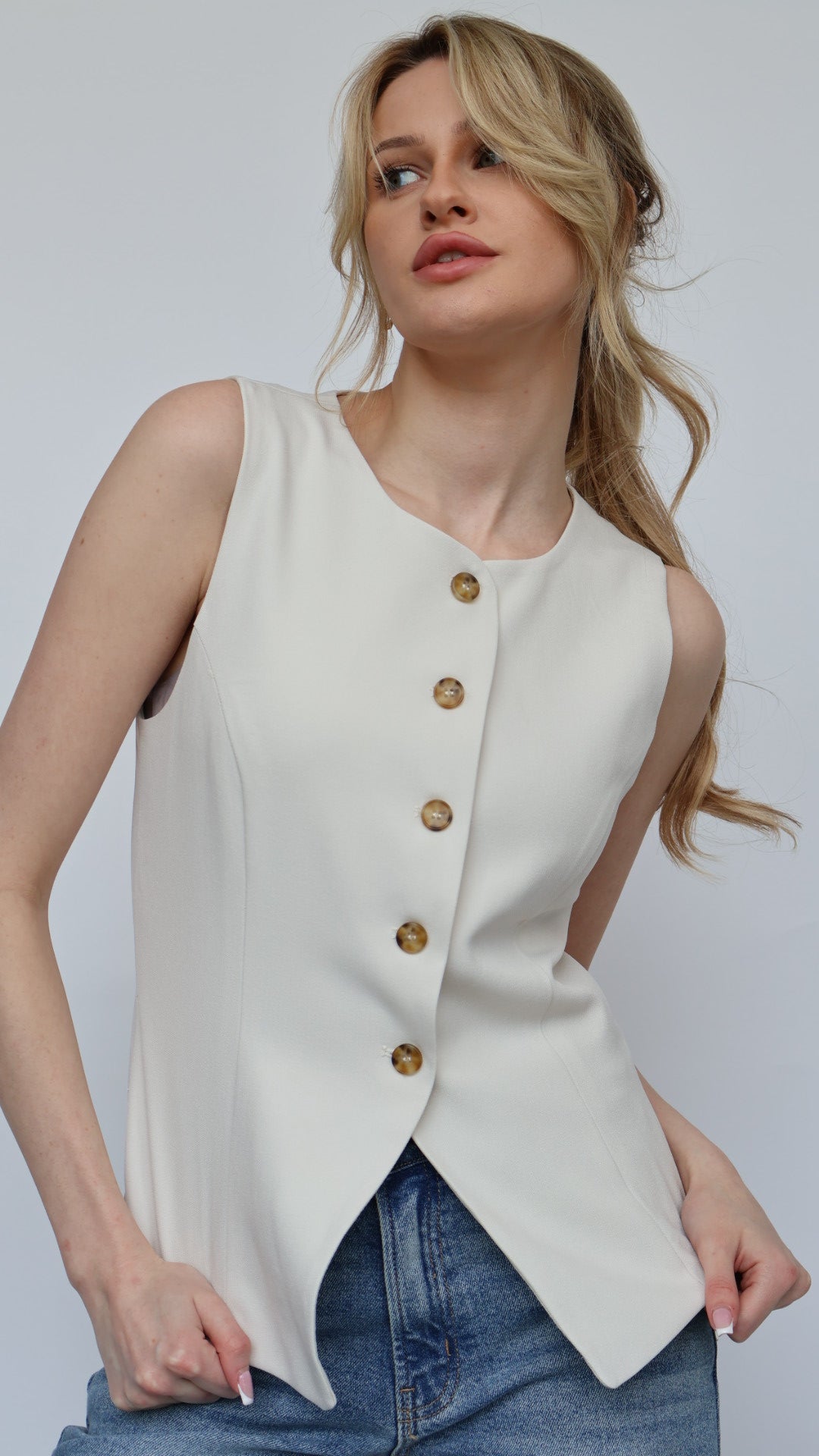 Sleeveless High Neck Waistcoat