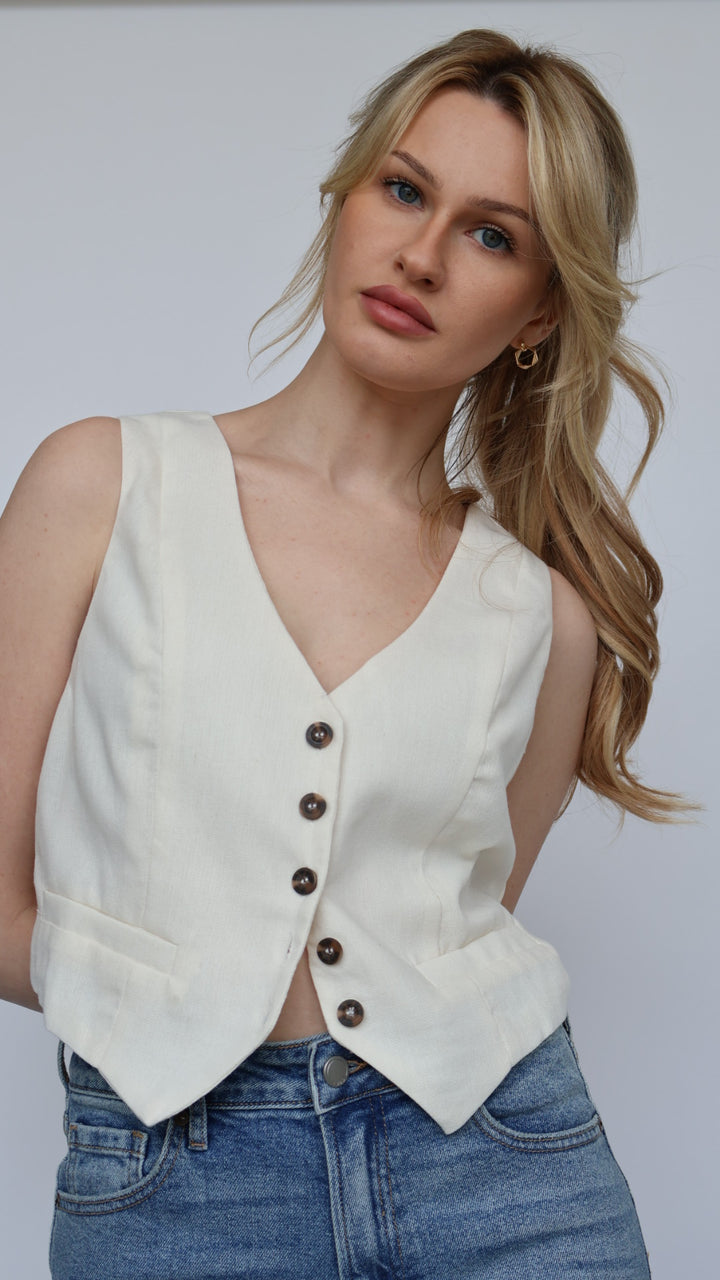 Linen Button Down Vest