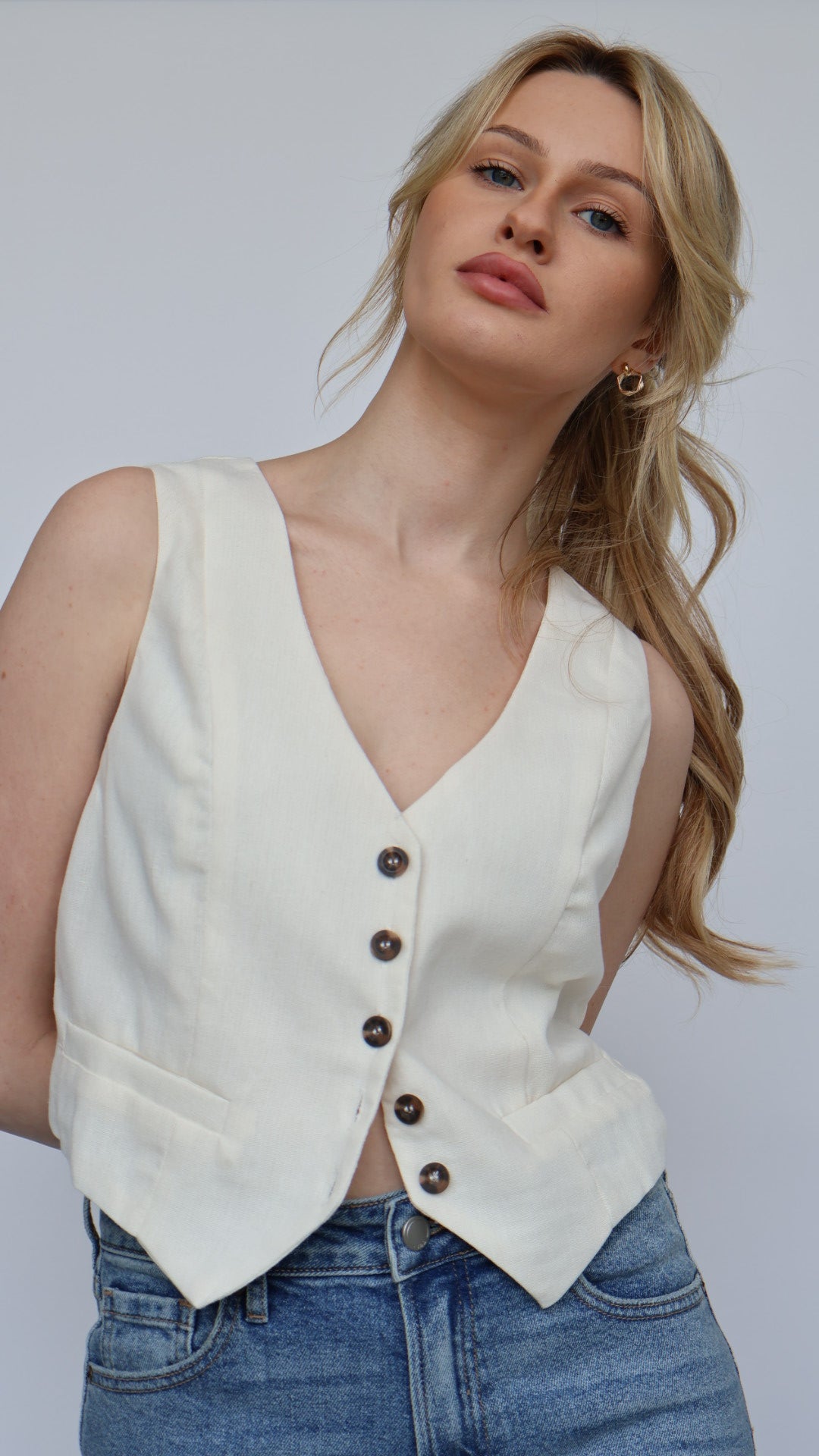 Linen Button Down Vest