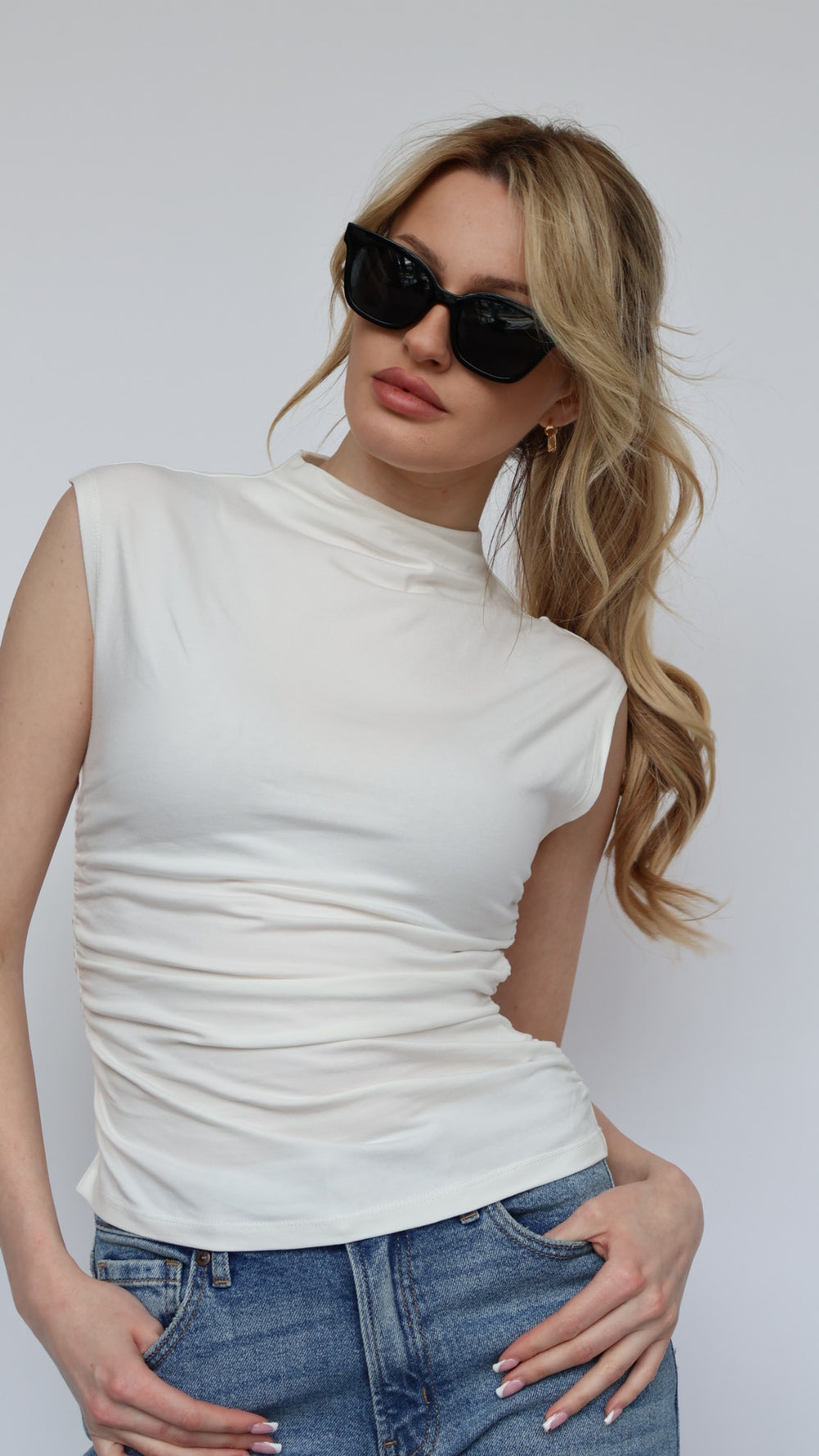 Ruched Body Mock Neck Top