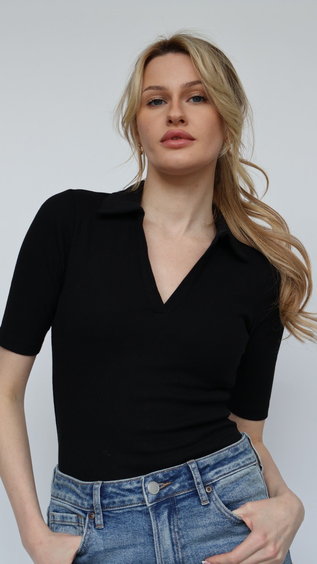 Ribbed Polo Collar Bodysuit