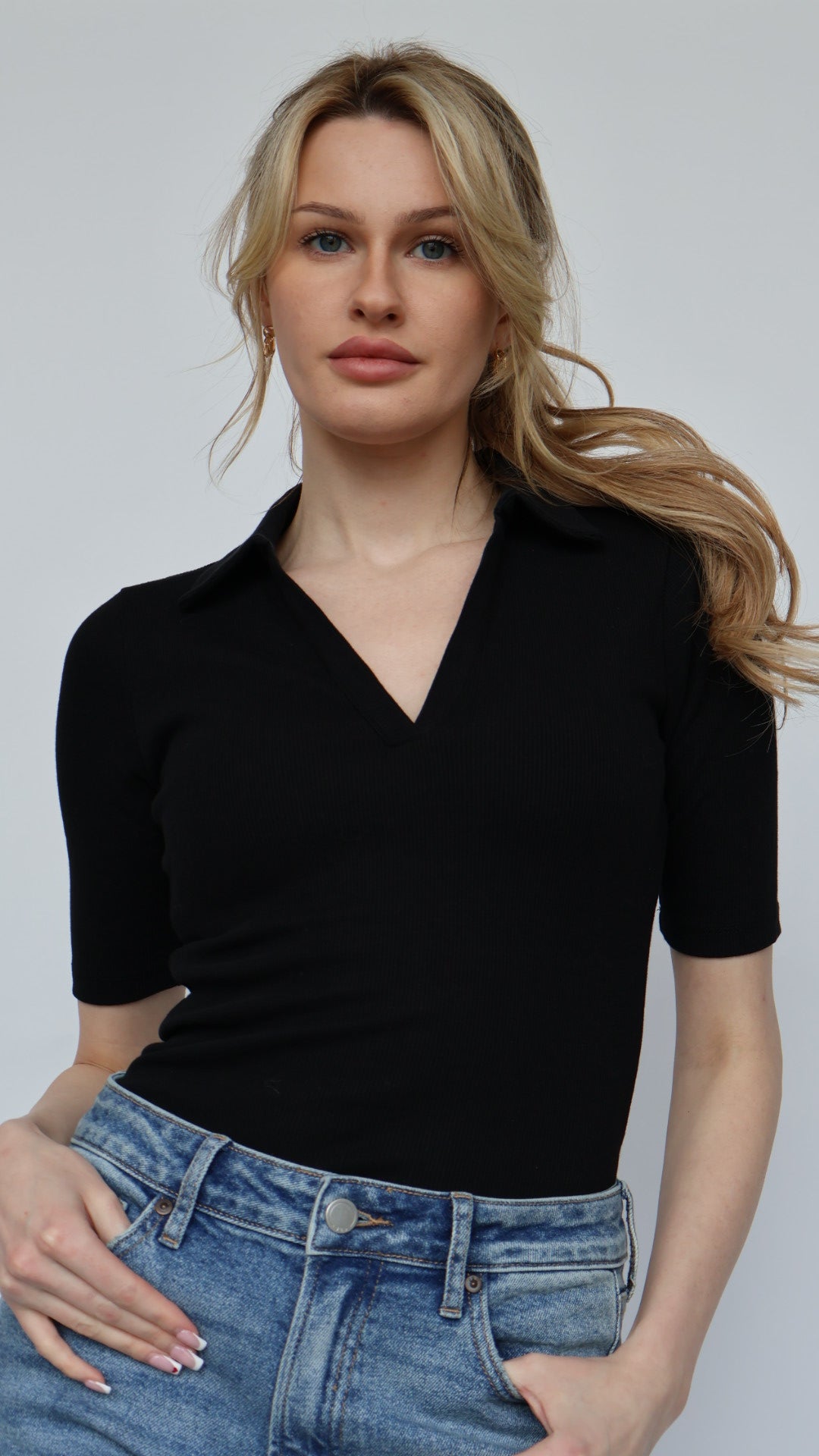 Ribbed Polo Collar Bodysuit