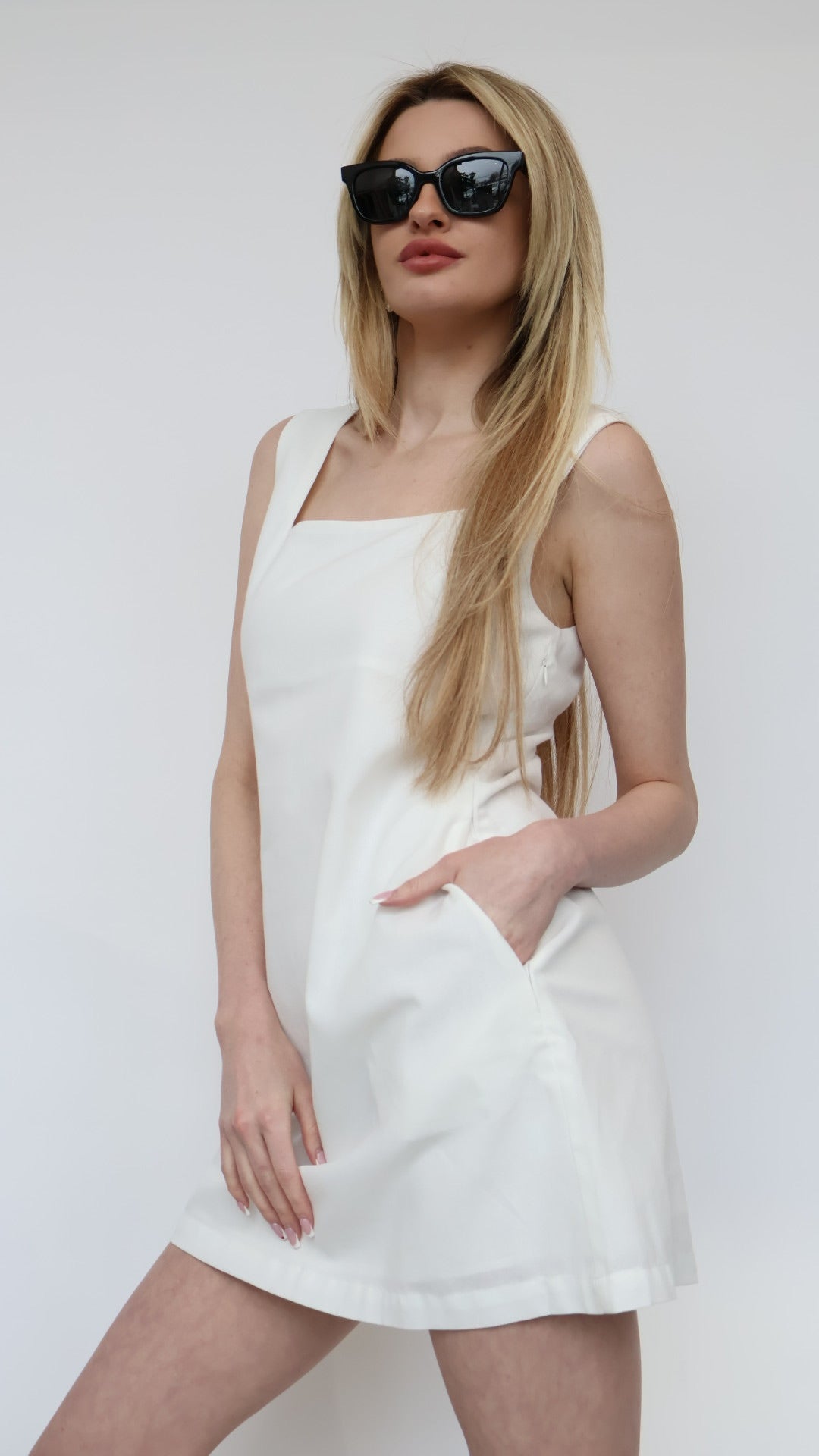 Square Neck Linen Mini Dress