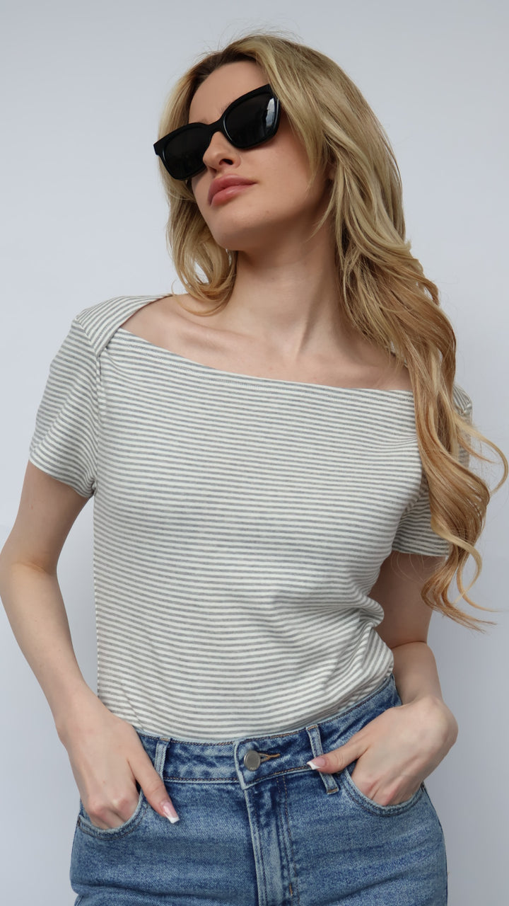 Envelope Neckline Stripe Tee