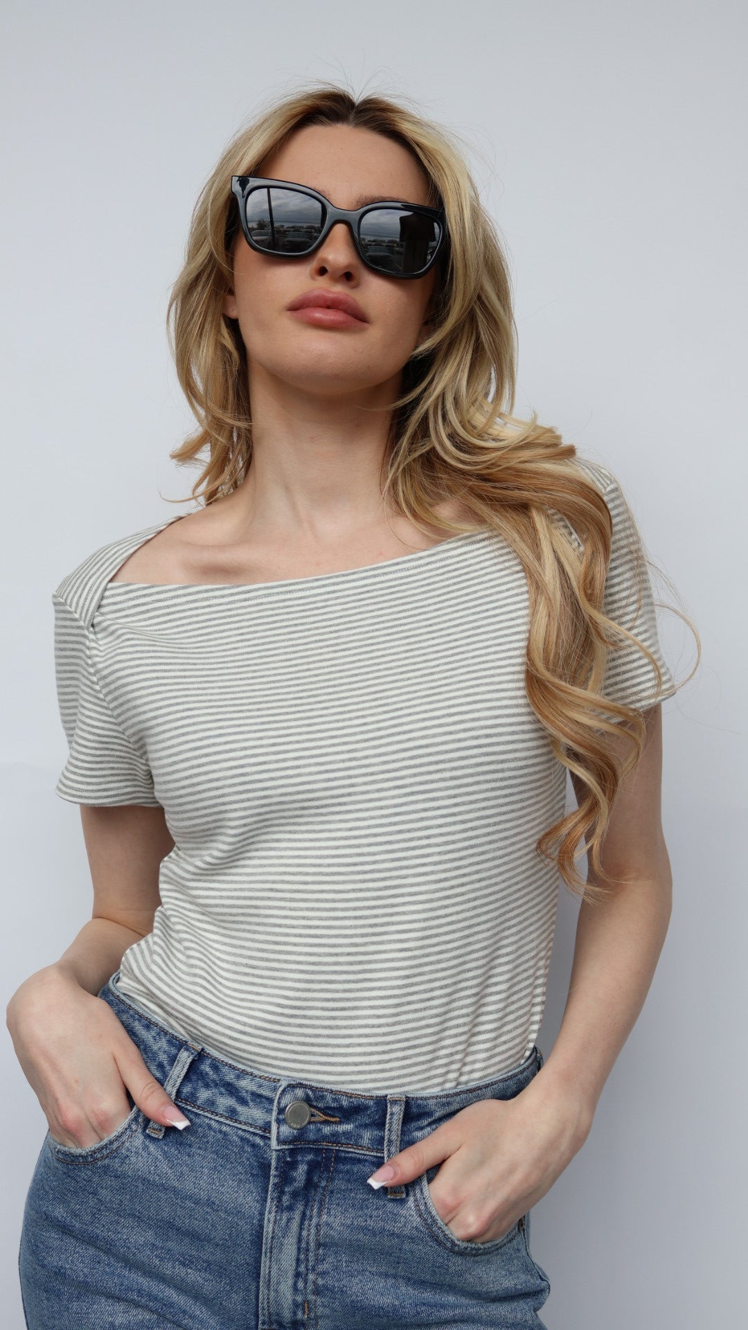 Envelope Neckline Stripe Tee