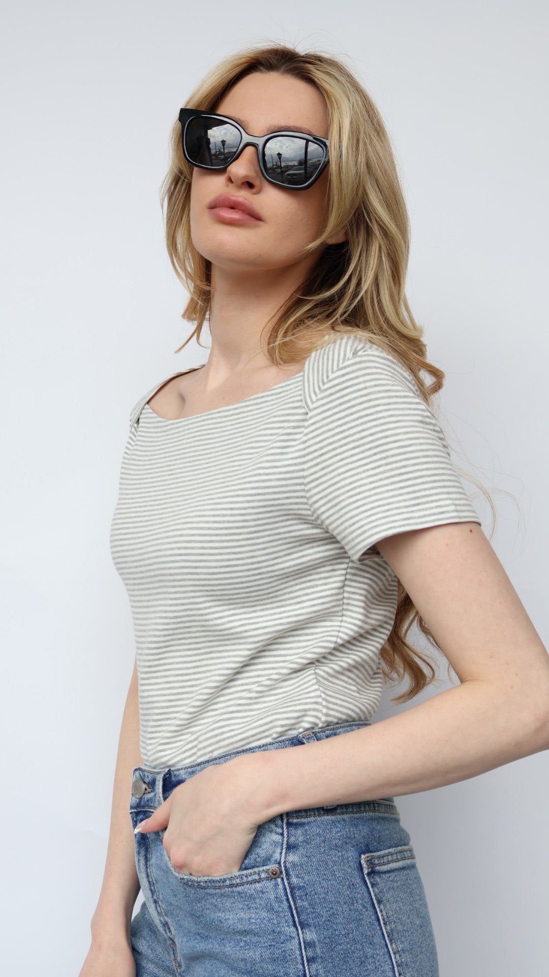 Envelope Neckline Stripe Tee