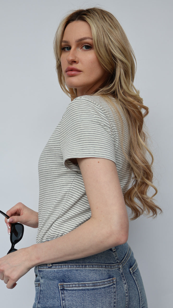 Envelope Neckline Stripe Tee