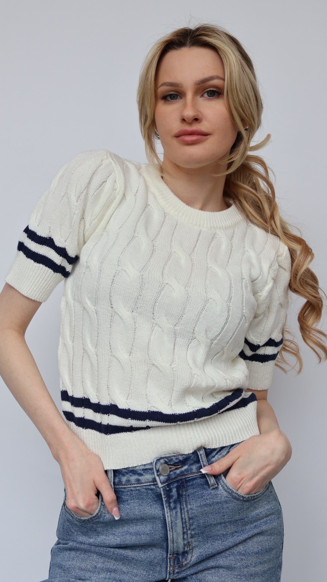 Short Sleeve Cable Sweater