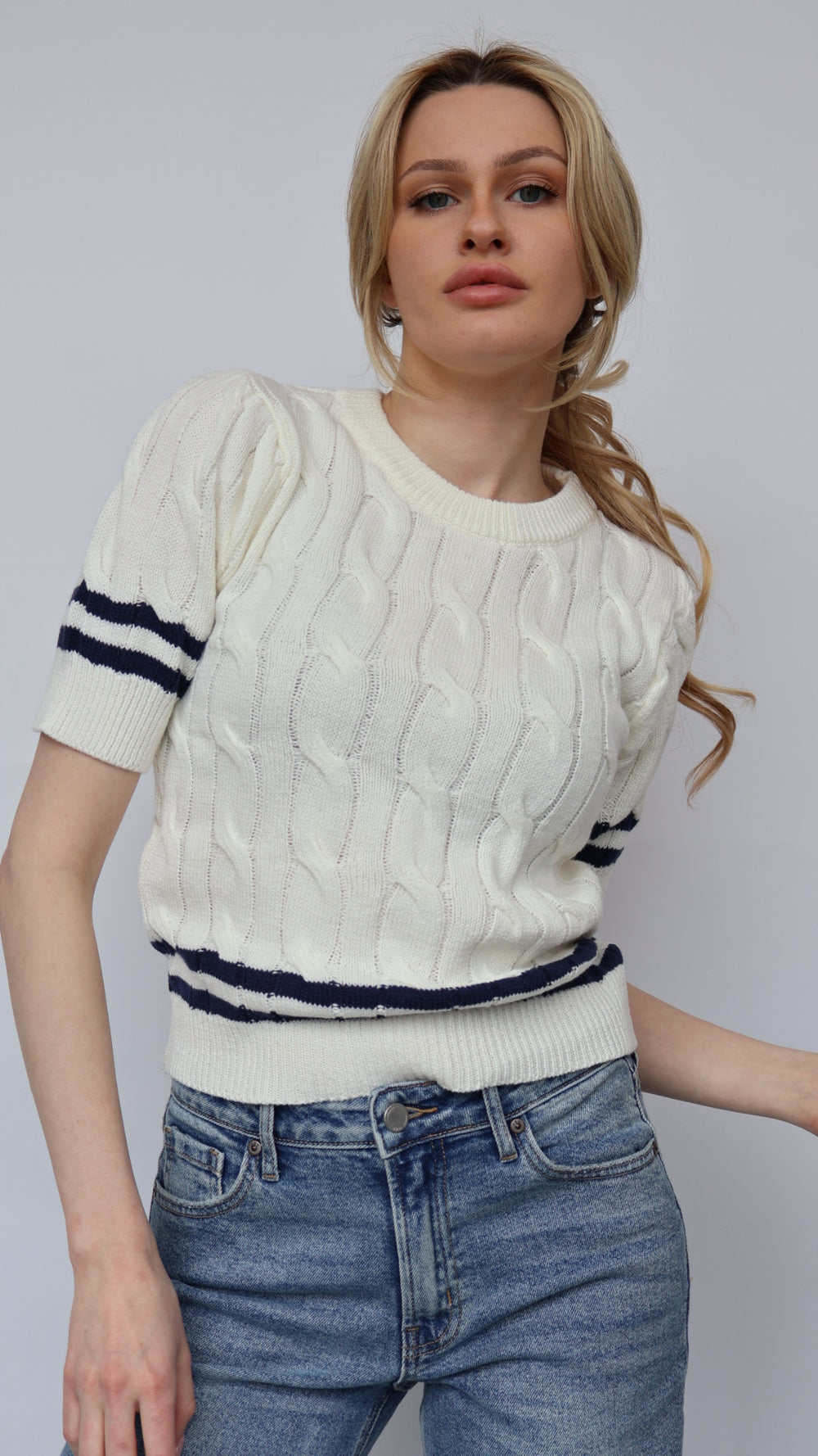 Short Sleeve Cable Sweater