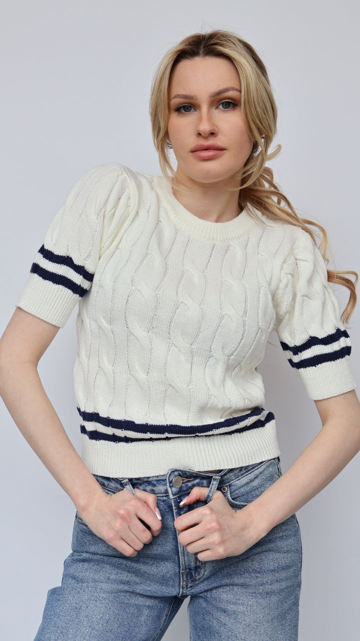 Short Sleeve Cable Sweater