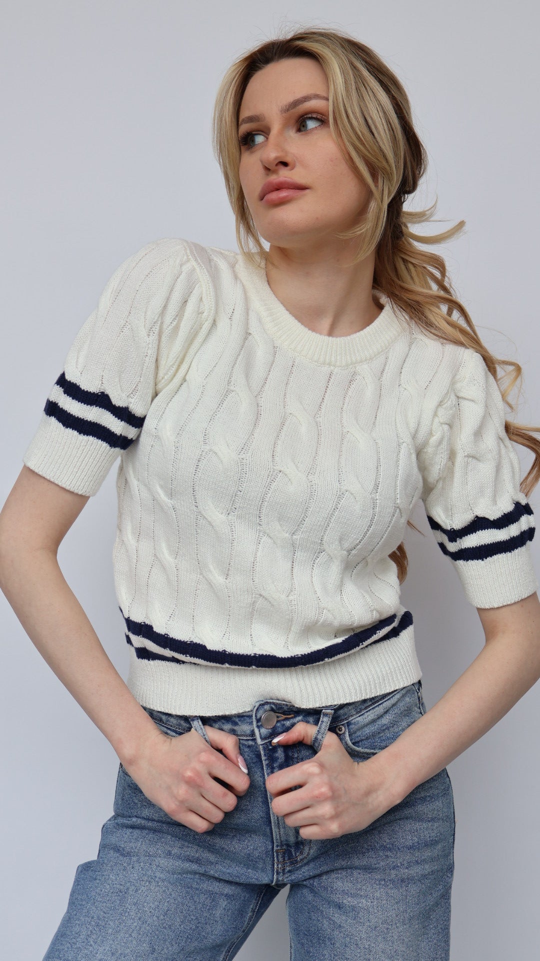 Short Sleeve Cable Sweater