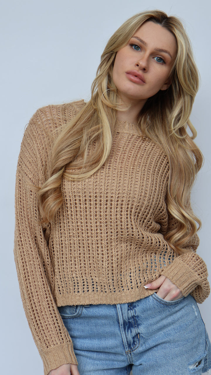 Open Crochet Pullover Sweater