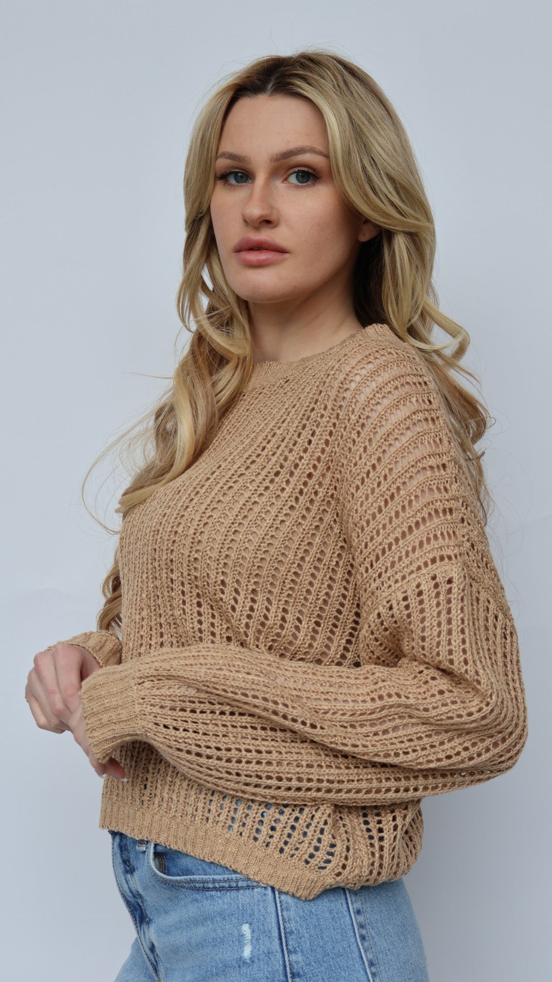 Open Crochet Pullover Sweater