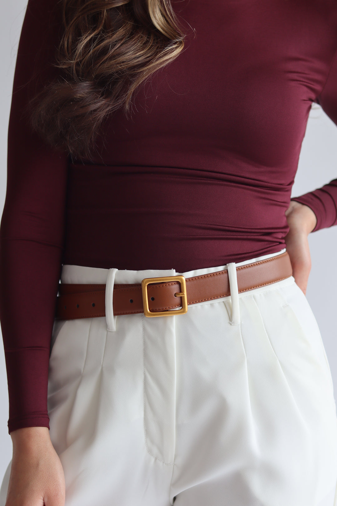 Essential Solid Brass Leather Belt