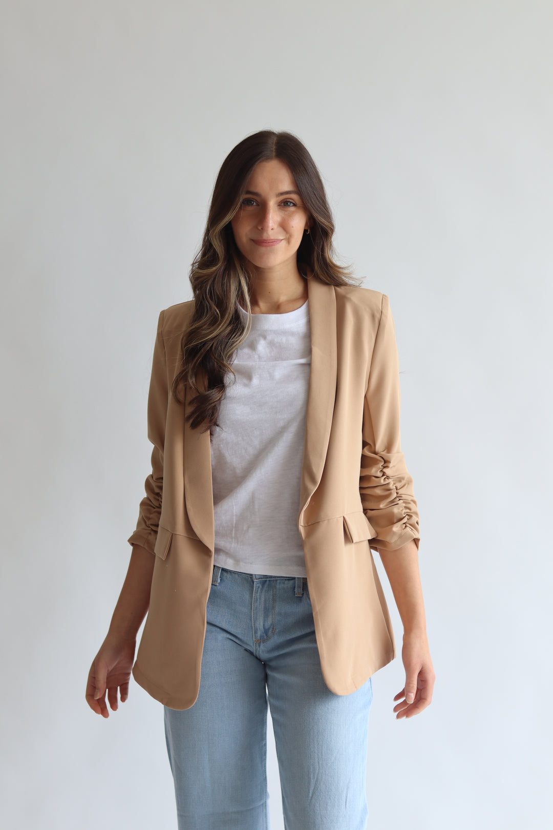 Ruched Sleeve Blazer