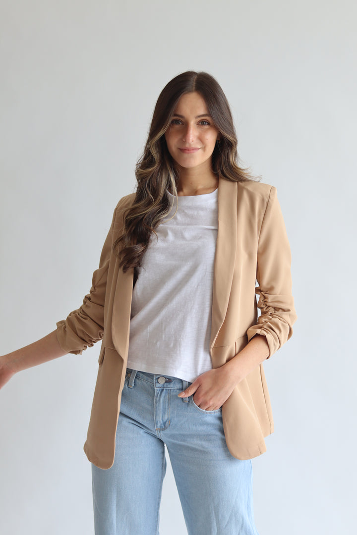 Ruched Sleeve Blazer