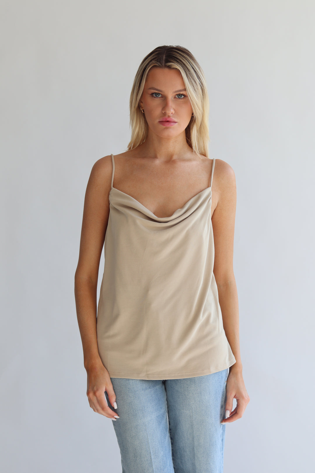 Elan Stretch-Jersey Cowlneck Camisole