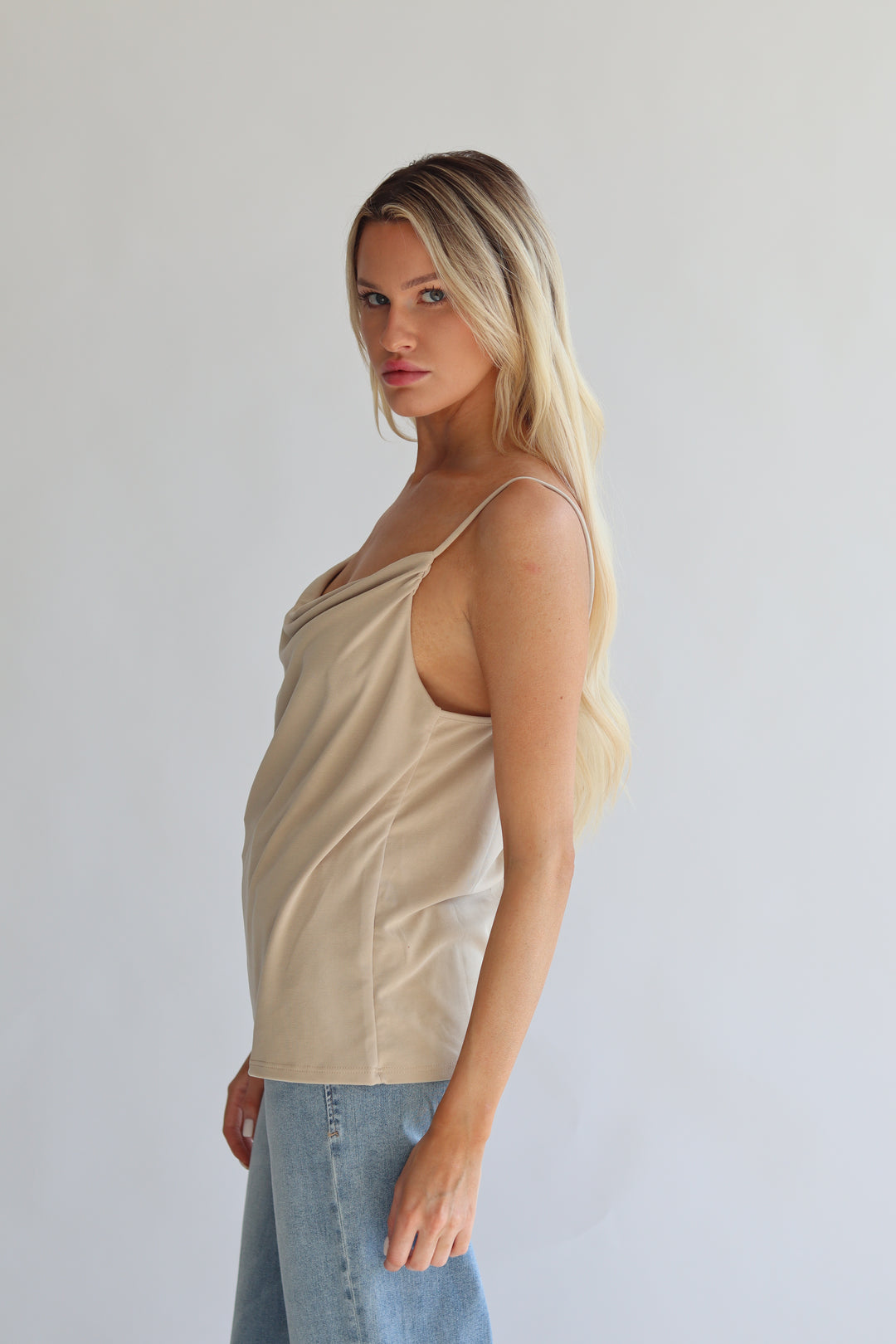 Elan Stretch-Jersey Cowlneck Camisole