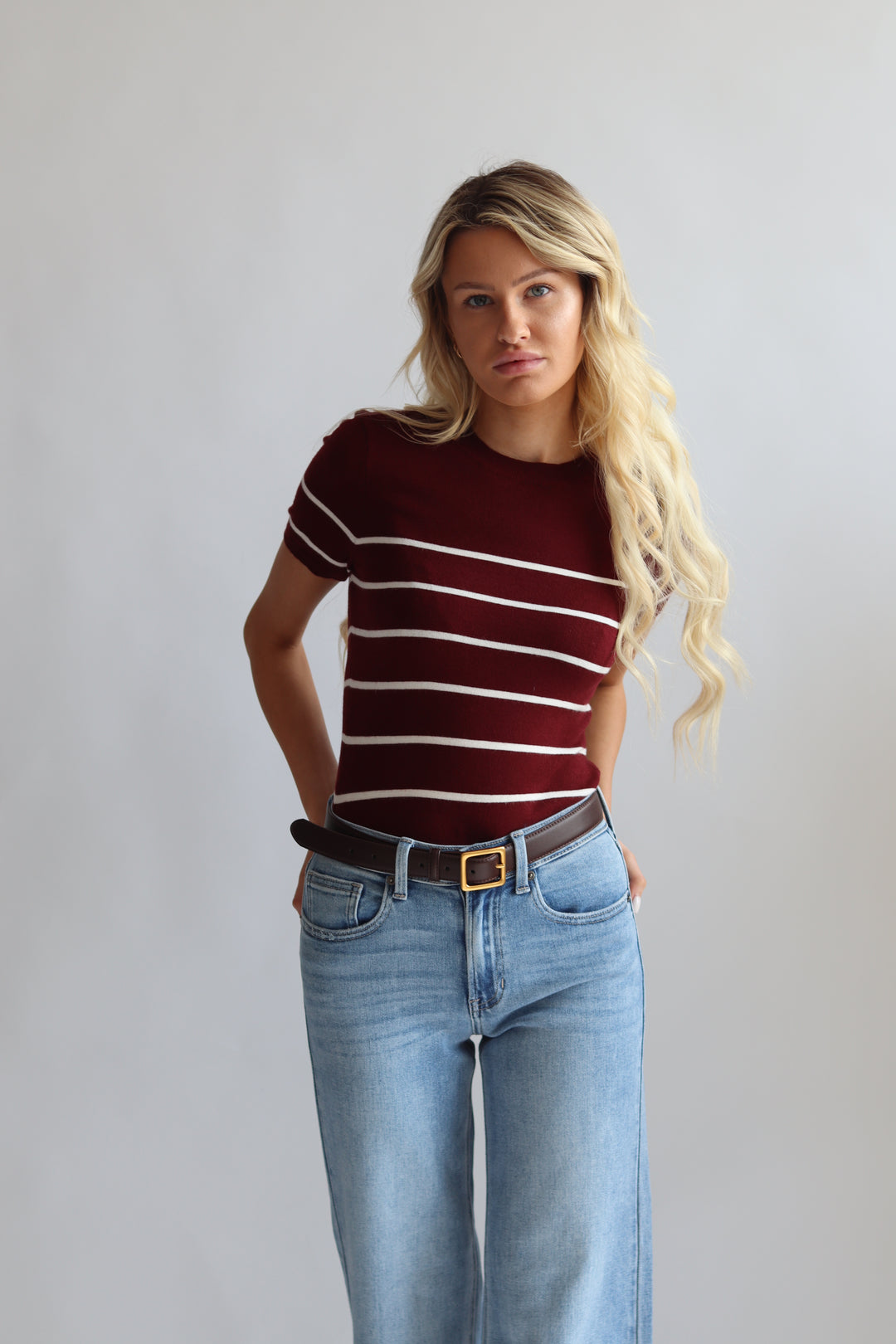 Stripe Short Sleeve Sweater