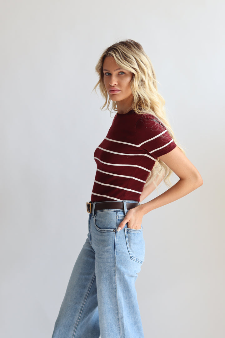 Stripe Short Sleeve Sweater