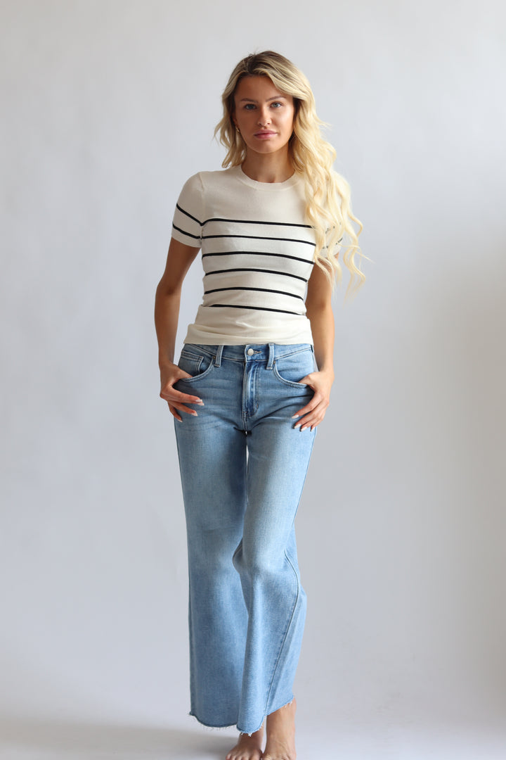 Stripe Short Sleeve Sweater