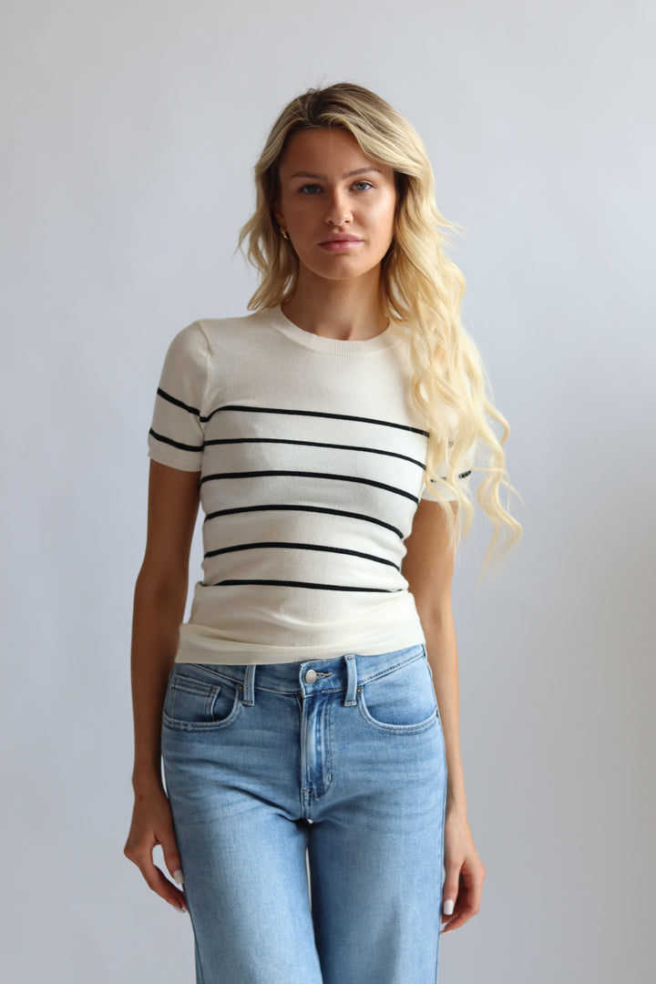 Stripe Short Sleeve Sweater