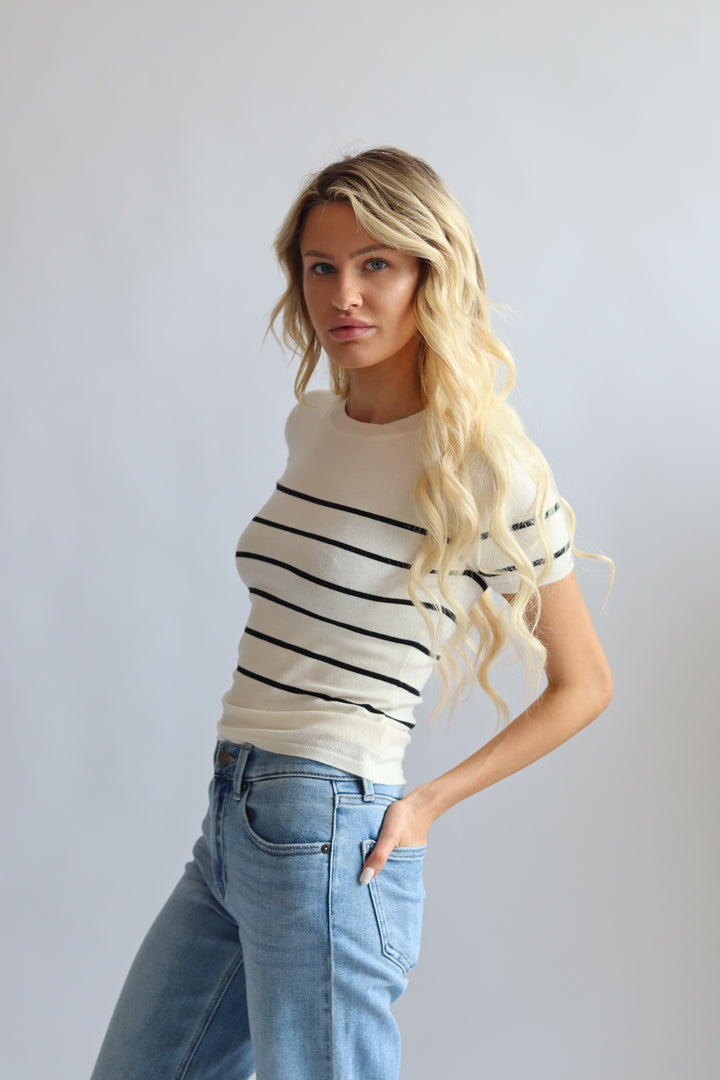 Stripe Short Sleeve Sweater