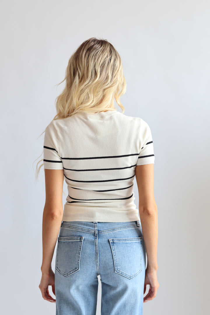 Stripe Short Sleeve Sweater