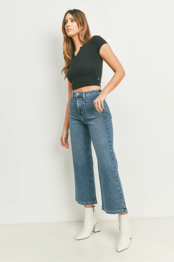 Patch Pocket Wide Leg Jean