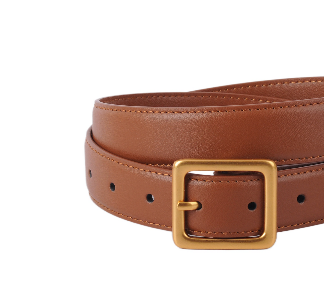 Essential Solid Brass Leather Belt