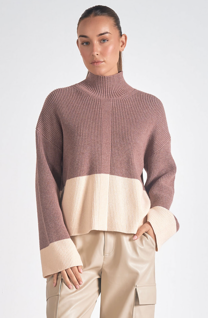 Mock Neck Color Block Sweater